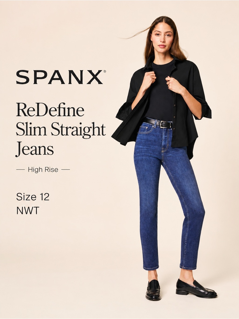 SPANX Blue High-Rise Slim Straight Jeans